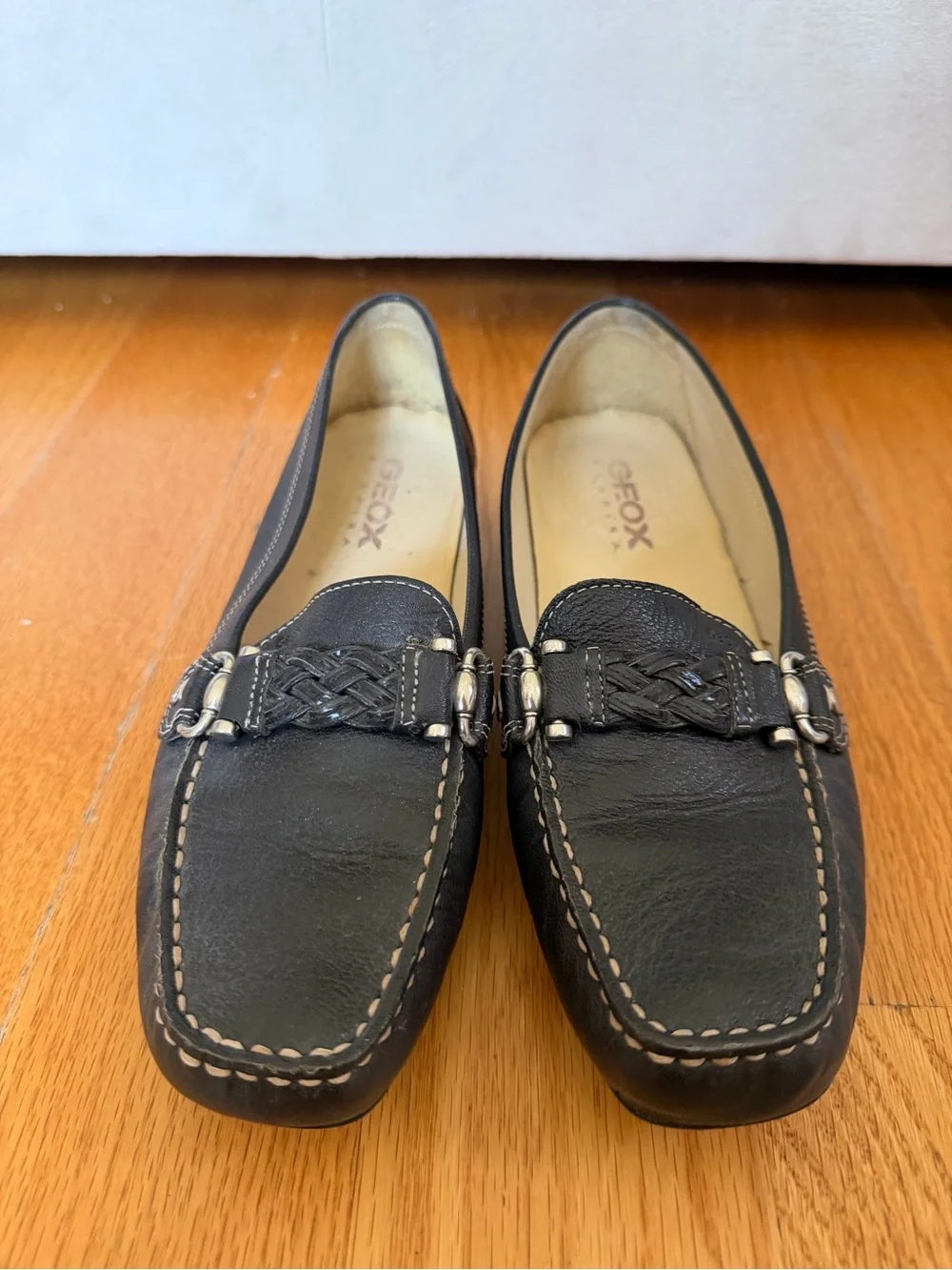 Geox Black Leather Slip-On Driving Loafers